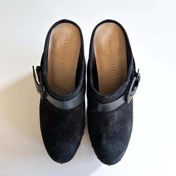 Veronica Beard Dacey Black Suede Studded High Heel Clogs Size 8.5 M - Picture 2 of 7